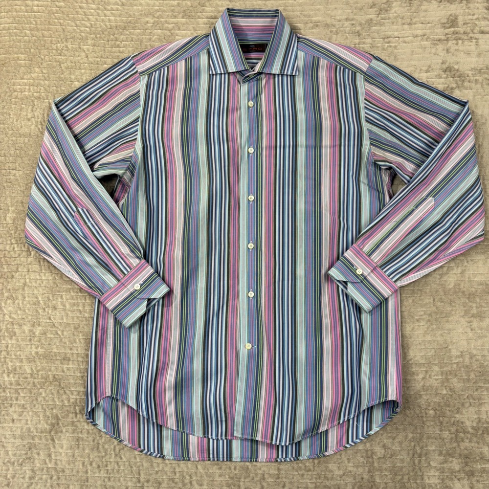Etro Milano Mens Multi Color Vertical Stripe Button‎ Down Shirt Made in Italy